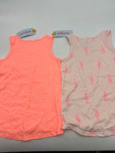Lot of 2 Cat & Jack Tank Tops Girls Size XS (4/5) Orange Pink Rainbow Seahorse - Picture 5 of 5