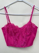 Reclaimed Vintage Womens 2 Inspired Satin Lace Corset Top Hot Pink 116770651