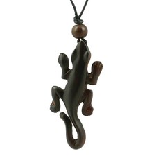 Halskette Anhänger Gecko Echse Holz Amulett Handarbeit N315