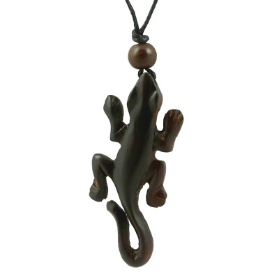 Gecko Kette Holz Anhänger handgeschnitzt Eidechse Halskette verstellbar Boho