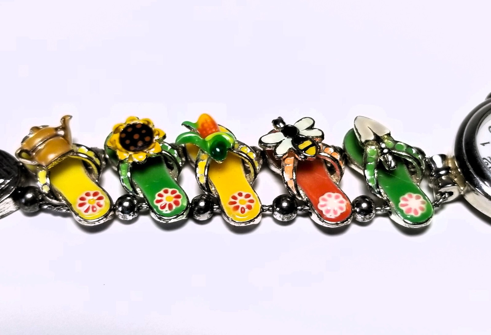 Jennie B. Flip Flop Gemstones Bracelet Watch 7.5”Excellent And