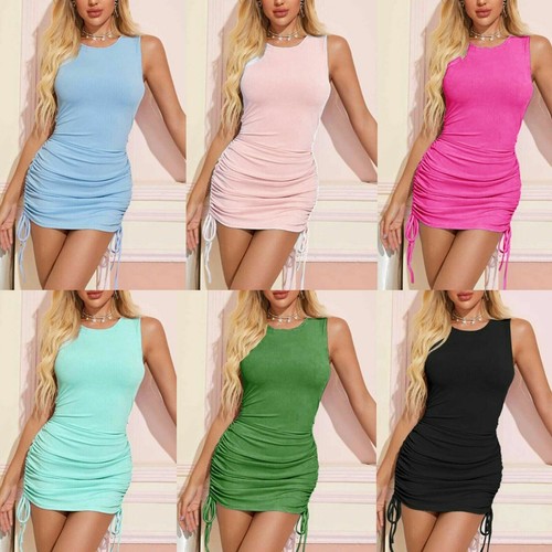 Women's Ruched Drawstring Bodycon Dress 