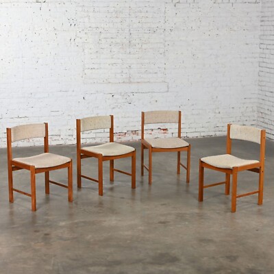 Scandinavian Modern D Scan Dining Chairs Teak Frames & Oatmeal