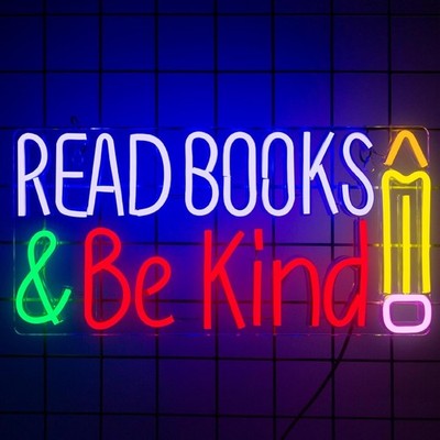 16''x10'' Red Books Be Kind Pen Vivid LED Neon Sign With Dimmer USB Powered Light