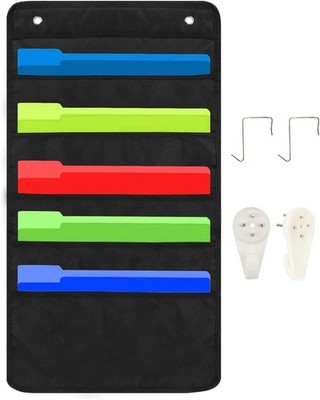 Hanging File Holder Organizer Rack, 5 Pocket File Folders, Wall Mount, 5 pocket