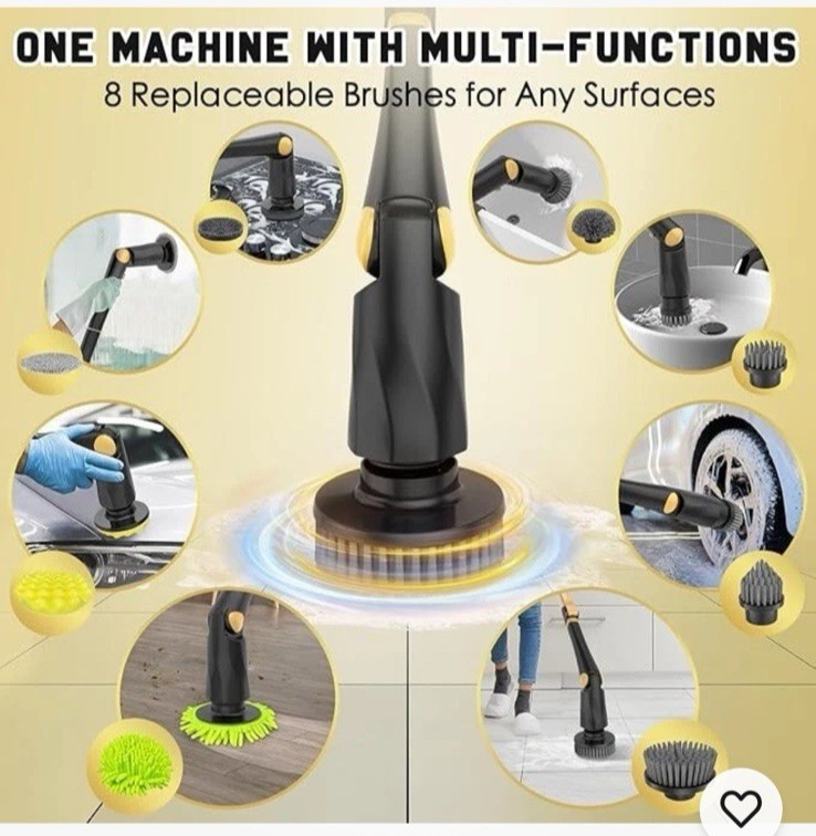 New Huing Electric Spin Scrubber 8 in 1 Cleaning Bathroom Cordless Power Scrub