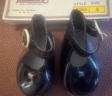 Tallinas Doll Shoes Black Dressy Shoes w/ Blk Bow Style S260 Size 5