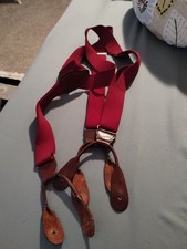 Vintage Red Suspenders Brown Leather Braces