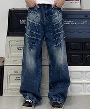 Men's Blue Denim Jeans Straight Leg Casual Pants Trousers Punk Hip Hop Fashion