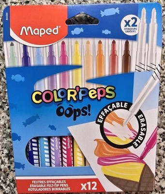 Maped Color'Peps Oops! Erasable Felt Tip Pens. 12 Pack Assorted. 844200. NEW NIP