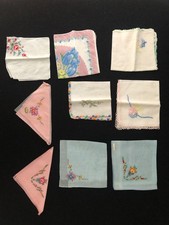 vintage colorful embroidered handkerchiefs, Lot of 9, Assorted