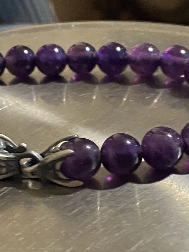 David Yurman 925 Sterling Silver 8mm Amethyst Spiritual Bead Claw Bracelet 8” - Image 2 of 4