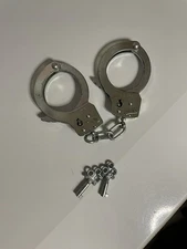Vintage Chrome Steel Hand Cuffs+ Keys Stop Switch Made in Japan  No Release.