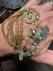 Early Signed MIRIAM HASKELL Gold Tone Floral Rhinestone 7” Bracelet Hess Era