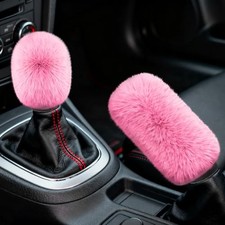 2pcs Plush Car Gear Shift Knob Cover Handbrake Cover Shift Knob Pink