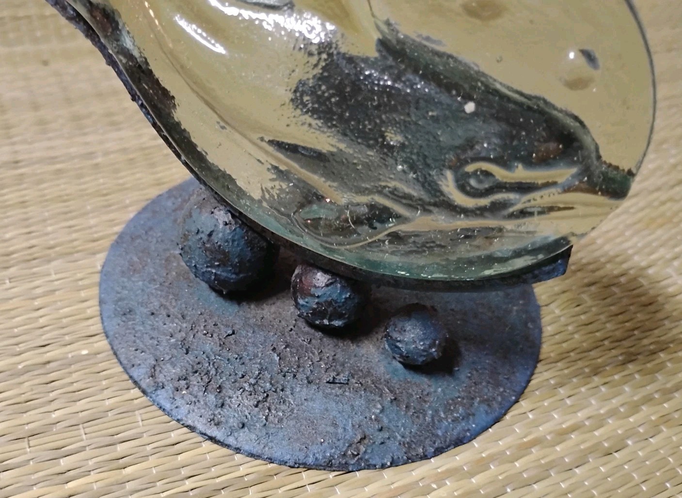 Tea Candle Holder Cast Iron Textured Base Dolphin Glass Art Candle Holder 