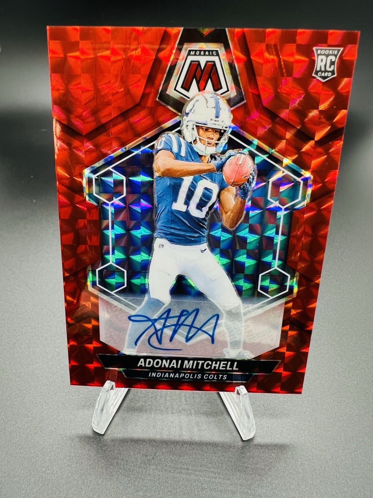 Adonai Mitchell 2024 Panini Mosaic Red Rookie Auto #/199