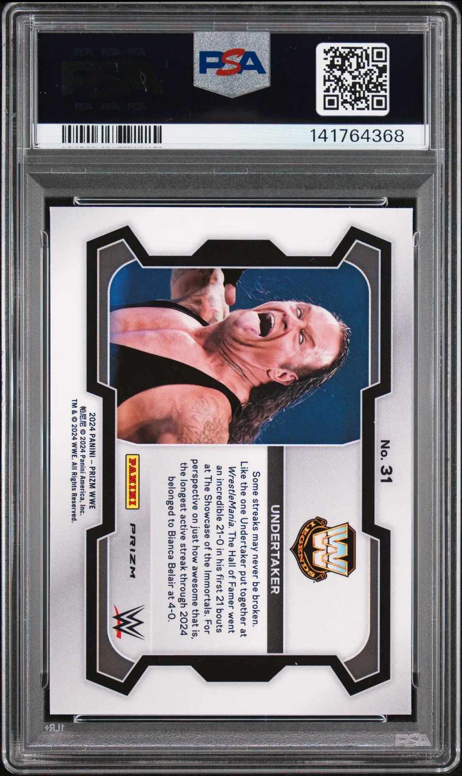 2024 Panini Prizm WWE Undertaker #31 Under Card Undercard Disco PSA 10 POP 4 view 2