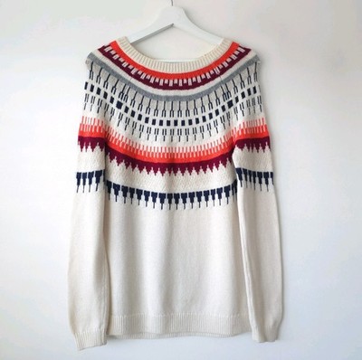 Boden Wolle Kaschmir Fairisle Pullover Strickpullover S Small 8 10 creme Weihnachten