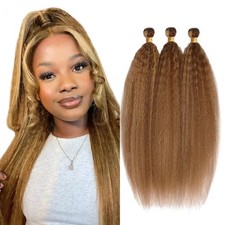 P4/27 Highlight Brown Yaki Straight Brazilian Virgin Human Hair 3 Bundle 28-32