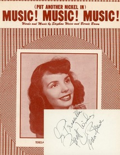 Teresa Brewer Signed Index Card