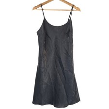 Forever 21 Y2K Midi Slip Dress Womens L Black Satin Bias Cut Silver Sheen LBD