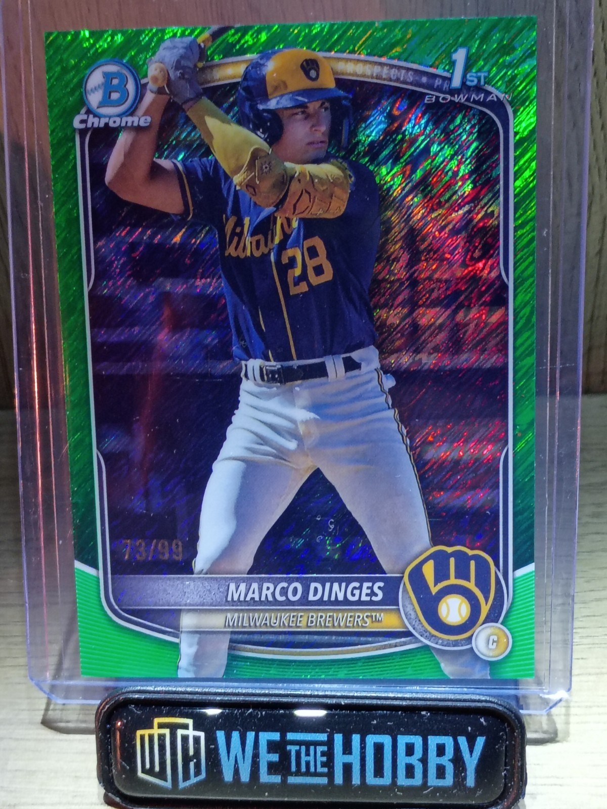 2025 Bowman Chrome Marco Dinges Green Shimmer Refractor /99  Brewers #BCP-183
