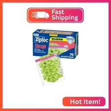 Ziploc Quart Food Storage Bags, Stand-Up Bottom, Easy to Fill, 76 Count (Packagi