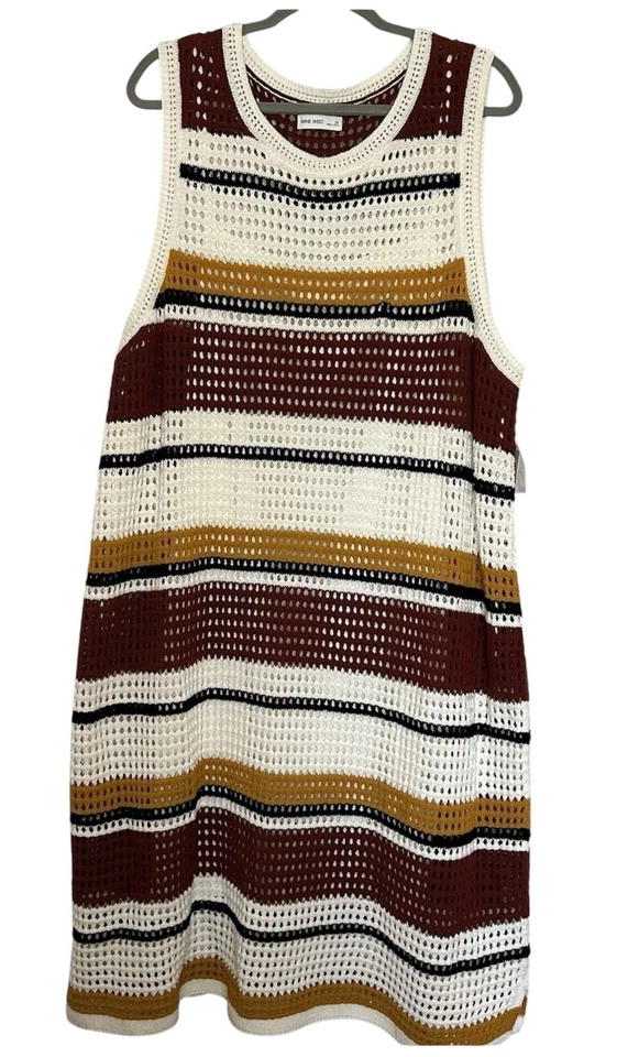 Vestido feminino 2XL Nine West crochê até o joelho listrado forrado - Imagem 2 de 4