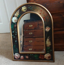 Arched Floral Framed Wall Mirror, Gold Frame, Wall Mounted, 80cm Height