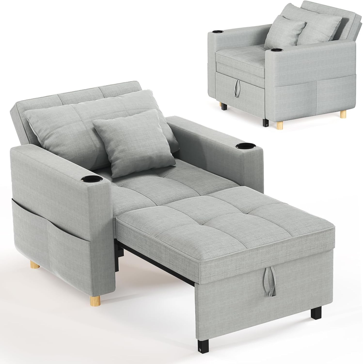 Extra Wide Convertible Chair Bed 3-in-1 Pull Out Single Sofa