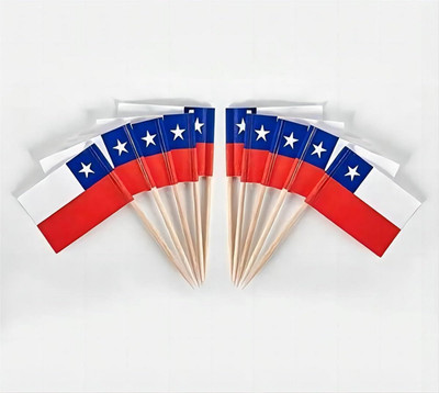 CYPS 100 Pcs Chile Flag Chilean Toothpick Flags, Small Mini Stick Cupcake Topper