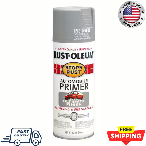 12 Oz. Flat Light Gray Automotive Primer Spray | Stops Rust Auto Oz Of Paint New