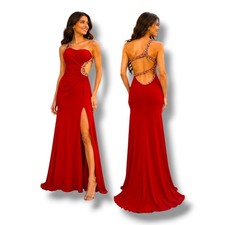 GIGI Red Rhinestone Cutout Gown Size 2 One Shoulder Prom Pageant Dress Formal