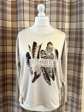 Monnari stunning Unusal top feather logo size medium beige light weight fabric