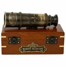 1920 Marine Telescope - Vintage Brass Spyglass with Wooden Box 15 Antique