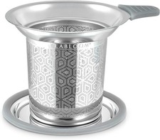 Teabloom Elegant Stainless Steel Loose Leaf Tea Infuser with Lid Drip Tray ...