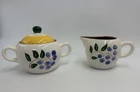 VNTG STANGL Pottery Blueberry Creamer & Sugar Bowl Double Handles w Lid Retired