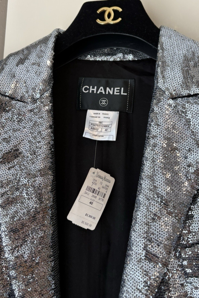 シャネル Vintage CHANEL NWT Silver Fancy Sequined Jacket Blazer 40 Orig Ret