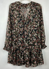 Mango Mini Dress Womens 2 Boho Sheer Chiffon Floral Sheer Tiered Whimsical Fairy