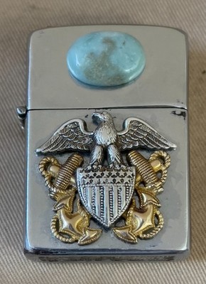 Vintage Rare Zippo 1948 Lighter   US Navy Eagle Double Anchor Shield Pin
