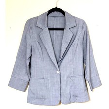SHEIN Womens Light Blue 3/4 Sleeve Single Button Blazer Jacket Size 6 Medium