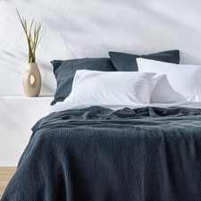 King Textured Waffle Coverlet Dark Mineral Blue - Casaluna