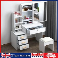 Large Vanity Desk with Mirror and LED Light Makeup Desk with Drawers and Lrmvdaq