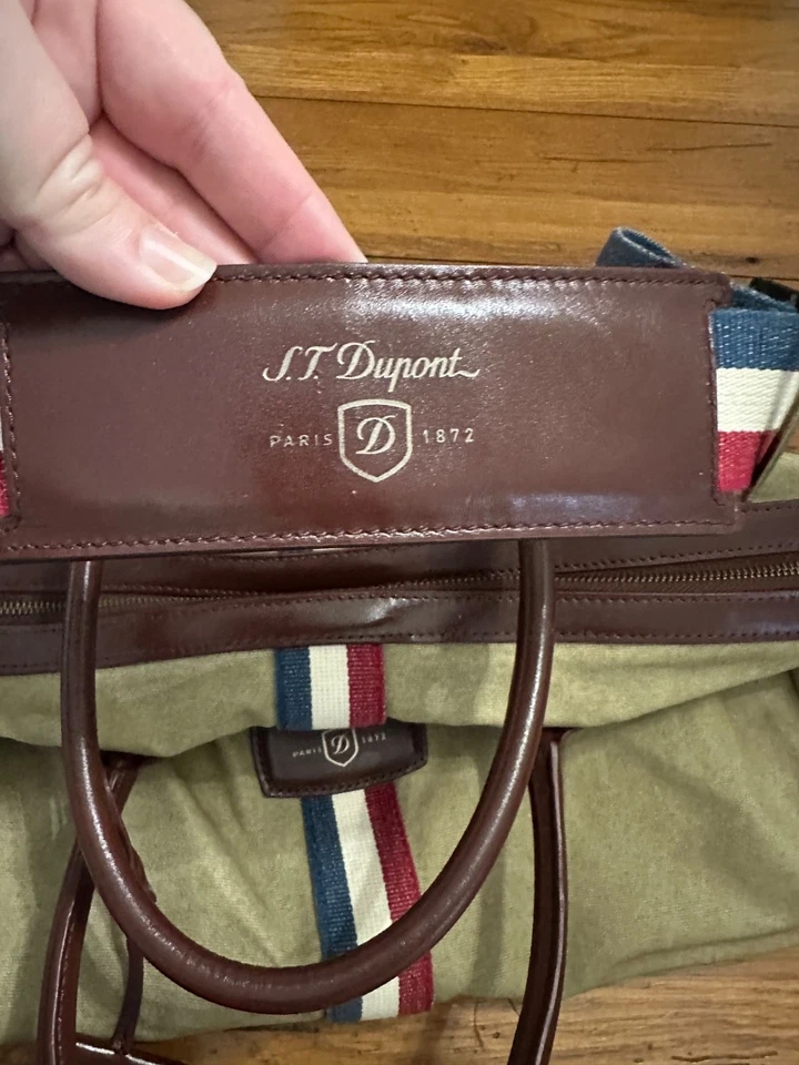 S.T. Dupont iconic brown canvas duffle bag with stripes - Image 4 of 4