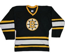 Vintage Athletic Sewing BOSTON BRUINS Hockey Jersey Black 1980's Adult Size L