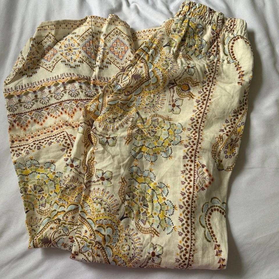 Pantalones Magaschoni 100% Lino Paisley Cintura Elástica XS Pierna Ancha Foto 3 de 4