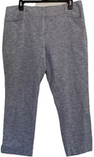 7th Avenue NY & Co Women 10 Blue Linen Blend Cropped Pants Beachy Coastal Preppy
