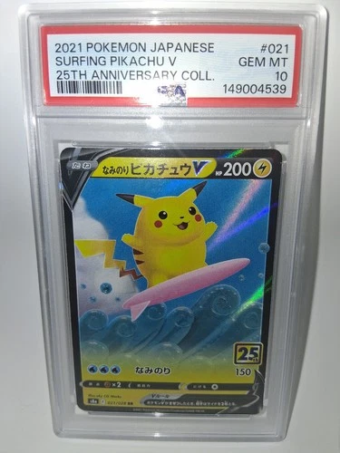 2021 POKEMON JAPANESE 25TH ANNIVERSARY COLLECTION #021 SURFING PIKACHU V PSA 10