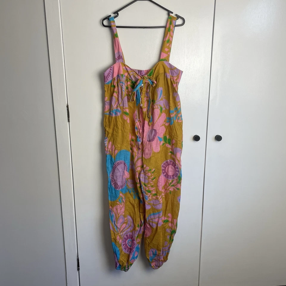 Mono Zimmermann Teddy Tie Frontal Talla 3/14 au Mostaza Floral Lino Boho Foto 3 de 4